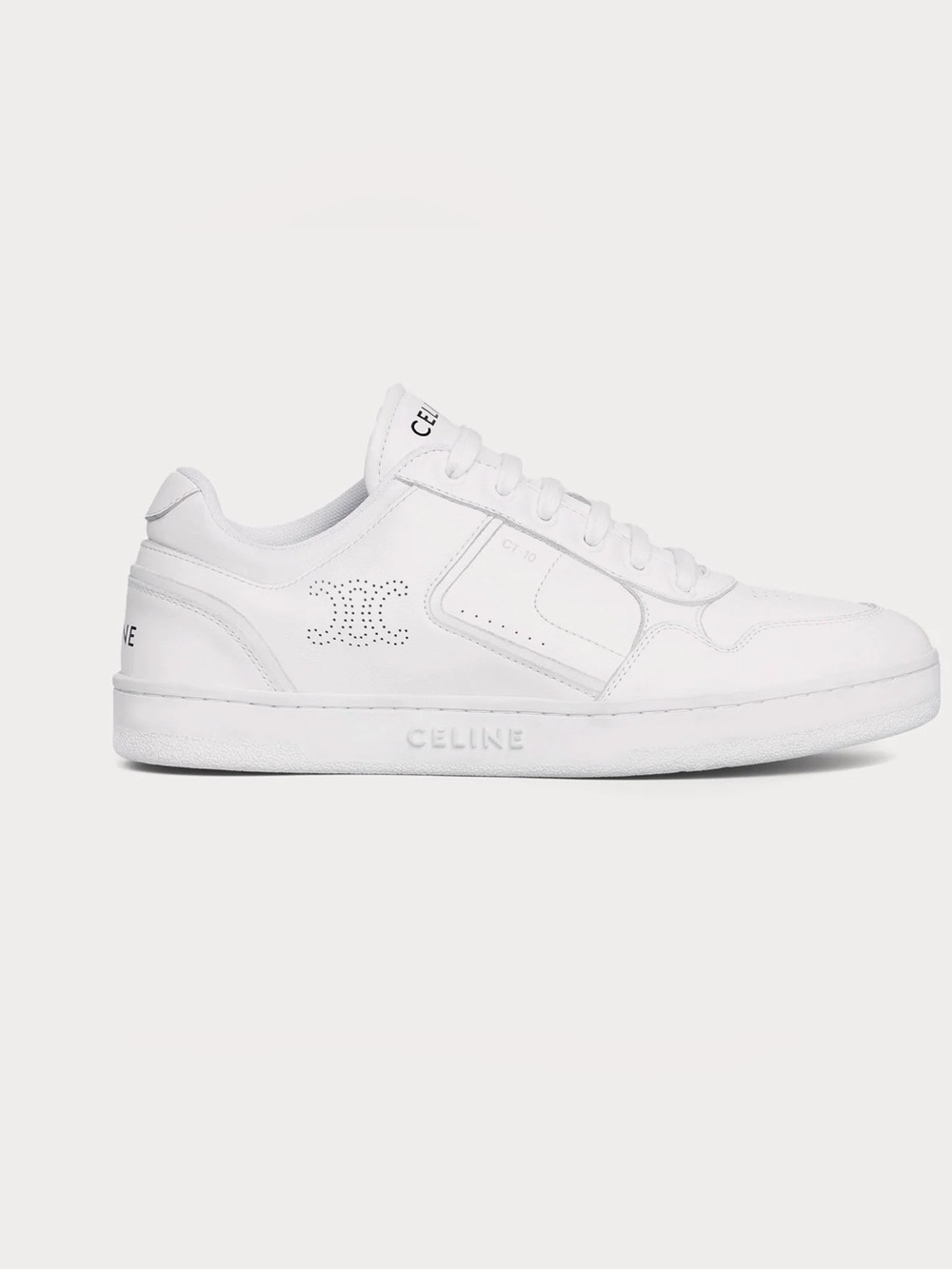 Celine White Leather Low-Top Sneaker with Perforated Logo
